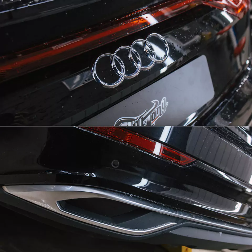 Оклеили Audi Q8 серым матовым полиуретаном, установили усиленные тормозные диски и колодки, окрасили суппорта, сделали антихром, произвели комплекс детейлинг-услуг